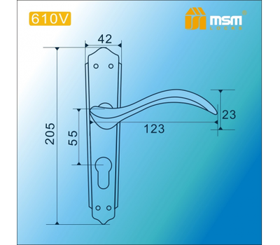 Ручка на планке модель 610V под замок 55mm  медь (АС) MSM Locks