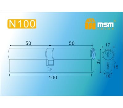Цилиндровый механизм MSM Locks Простой ключ-ключ N100mm SN (матовый никель)