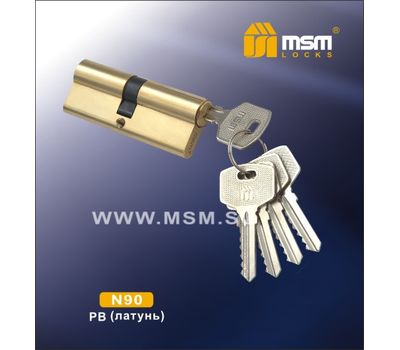 Цилиндровый механизм MSM Locks Простой ключ-ключ N90mm PB (латунь)